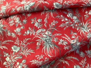 Antiker französischer Blumenstoff Baumwollsträuße rot geschliffen 19. Jh. - Bild 1 von 8