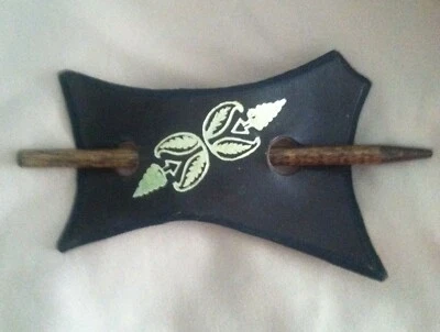 Vintage 1960's Hair Stick/Accessory, Brown/Gold, Leather, Unique! - Image 1 of 2