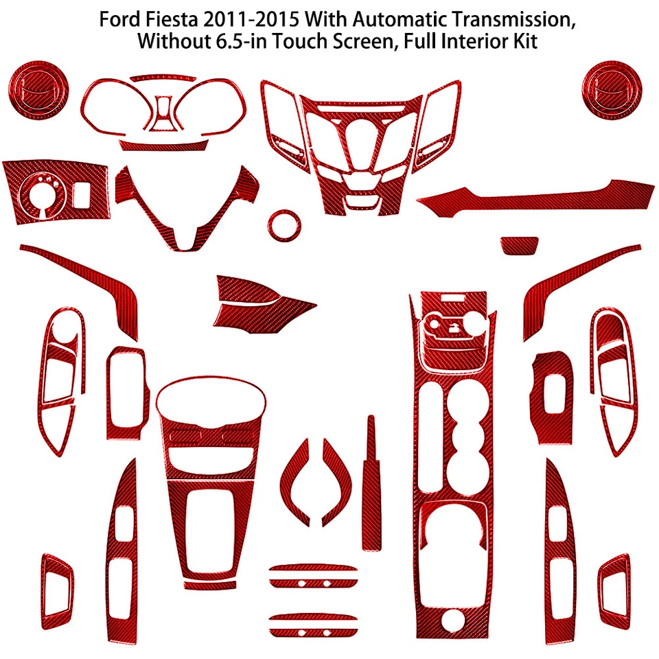 Kit de cubierta interior completo de fibra de carbono rojo 66 piezas para Ford Fiesta 2011-15 Foto 1 de 4