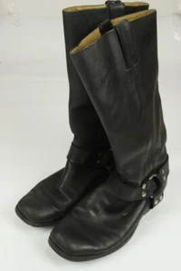 SANCHO Biker Boots Black Leather Low Heel Mid-Calf Square Toe Size 26,5 / 27CM - Picture 1 of 17