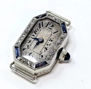 Art Deco um 1930 Saphir + Diamant Uhr 750 Gold 18 Kt Weißgold 8 Gramm ArtNr:1585 - Bild 1 von 4
