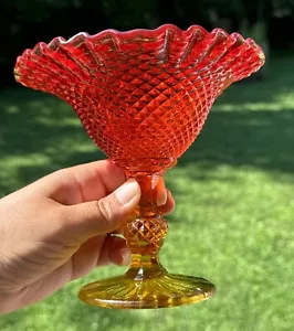 VTG FENTON AMBERINA DIAMOND CUT GLASS RUFFLED RIM 6" PEDESTAL COMPOTE BOWL DISH - Picture 1 of 8
