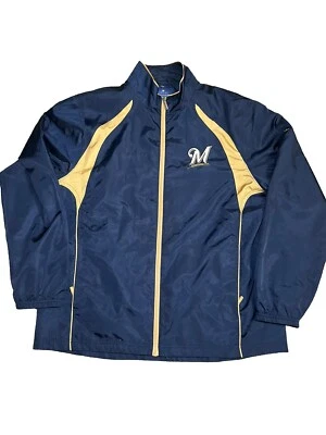 Large Milwaukee Brewers Full Zip Windbreaker Jacket Reebok Blue MLB Baseball - Изображение 1 из 4