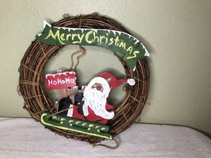 Corona Puerta Vid Papá Noel Pintado a Mano Navidad - Imagen 1 de 3