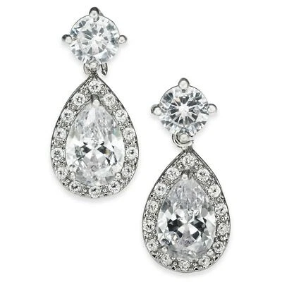 Brincos pendurados em lágrima de cristal tom prata 7/8" Charter Club novos com etiquetas - Imagem 1 de 2