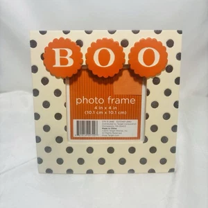 “Boo” 4”x4” Picture Frame For Halloween Polka Dots Tabletop Overall ~6.25”x6.25” - Picture 1 of 8