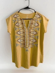 Camiseta PURE JILL ~ J JILL Bordada Manga Gorra XS Amarillo Cuello en V Algodón - Imagen 1 de 4