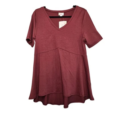 Lularoe Shirt Womens Small Burgundy Jana Short Sleeve V Neck Tunic Stretch NEW - Image 1 of 4