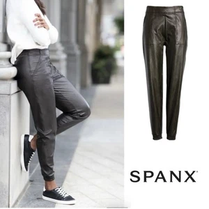 Spanx Vegan Faux Leather Pull On Jogger Style Pants Size Medium in Noir Black - Picture 1 of 9