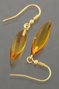 Fossil Insects BALTIC AMBER Drops Gold Plated Silver Earrings 1.7g 250724-9 - Picture 1 of 8