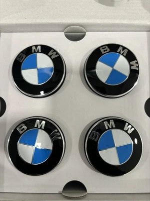 BMW 56mm Floating Blue & White Wheel Centre Hub Caps Spinning Rotational 5x112 - Image 1 of 2
