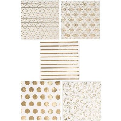 100 Pack Polka Dotted Gold and White Cocktail Napkins for Wedding, Birthday Part - Image 1 of 4