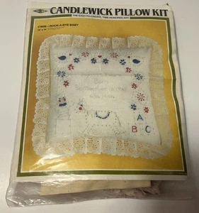 Vintage 1983 MH Candlewick Embroidery Kit 14" Pillow Rock-A-Bye Baby NEW - Picture 1 of 8