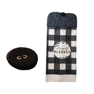 Simply Blessed Kitchen Towel Linens Farmhouse Black White Buffalo Check Country - Picture 1 of 5
