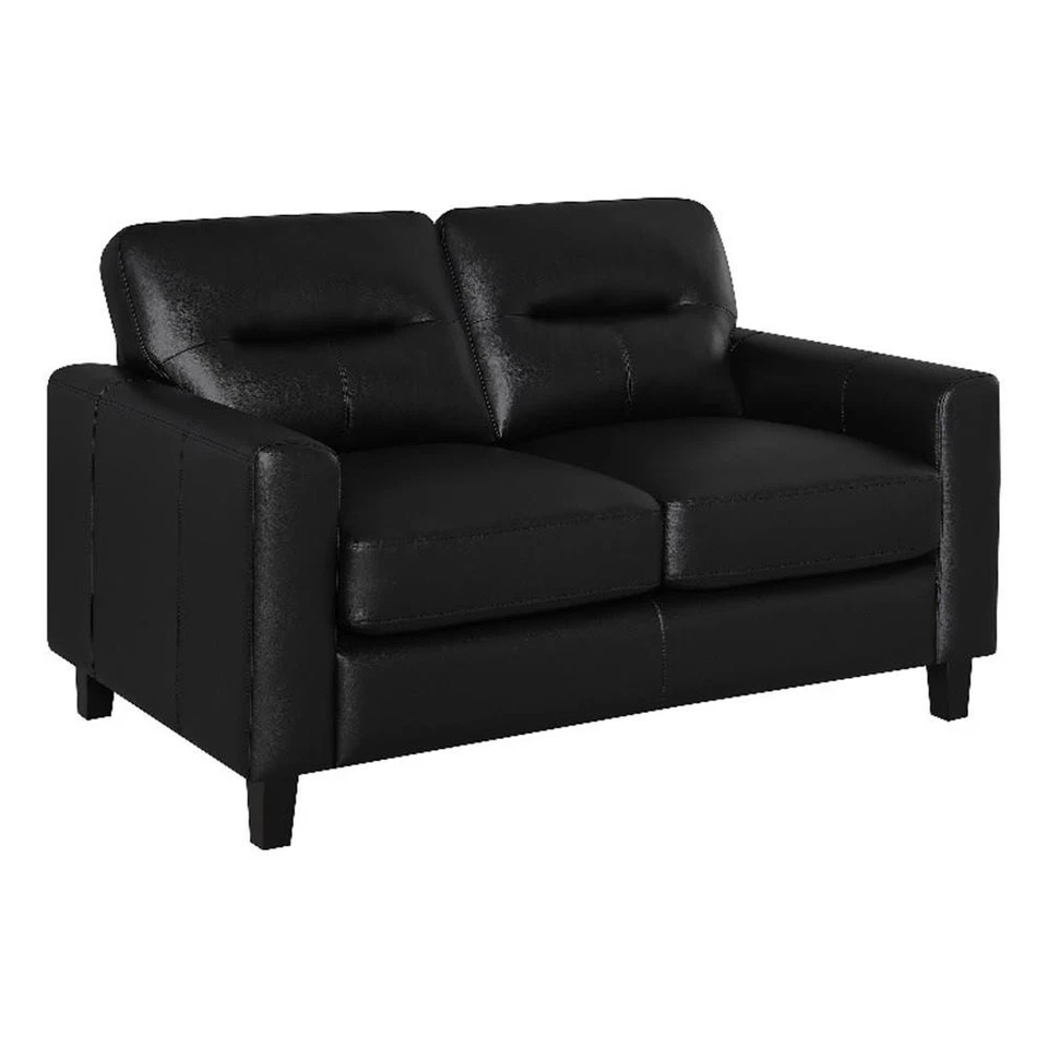 Sofá loveseat Coaster Scotland tapizado de cuero sintético con brazo de oruga en negro Foto 1 de 4