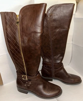 GBG ADIVINAR Bota de montar para mujer marrón con cremallera acento tacón bloque cremallera Foto 1 de 4