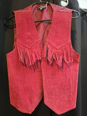 Fantasia de Halloween vintage couro camurça borgonha cowgirl country colete ocidental - Imagem 1 de 4