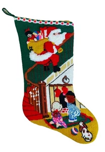 Vintage Bucilla 60392 Santa Daunen Geländer Nadelspitze Weihnachtsstrumpf fertig Retro - Bild 1 von 9