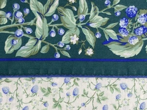 Vintage LAURA ASHLEY Bramble Berry Queen Flat Bed Sheet Green Blue Berries Vines - Picture 1 of 6