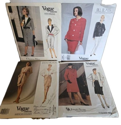 4 patrones de diseño vintage de Vogue Blass/Picono/Karan/Dior completos sin cortar  Foto 1 de 4