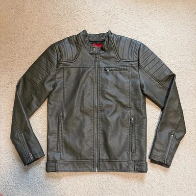 Chaqueta de moto Guess Los Angeles XS de cuero sintético con cremallera completa abrigo gris para hombre Foto 1 de 4