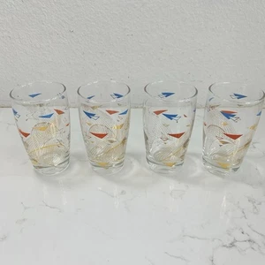 Set (4) Vintage MCM Anchor Hocking Atomic Futuristische Gold Design Brille - Bild 1 von 5