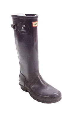 Botas de lluvia Hunter para mujer con detalle hebilla sin cordones hasta la rodilla púrpura talla 4 Foto 1 de 4