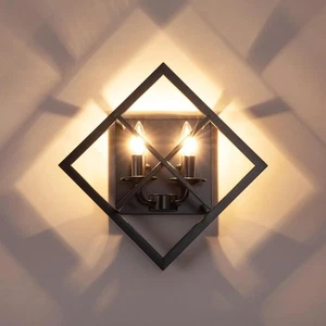 Wall Sconces Stairway Wall Light 17.8in Rustic Square 2-Light Candle Wall Mount - Picture 1 of 11