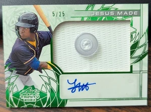 2024 Leaf Trinity Jesus Made Green Button Patch Auto 5/25 Brewers - Bild 1 von 2