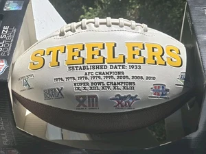 PITTSBURGH STEELERS 6-TIME SUPERBOWL CHAMPS FULL SIZE DISPLAY FOOTBALL VG+ - Picture 1 of 5