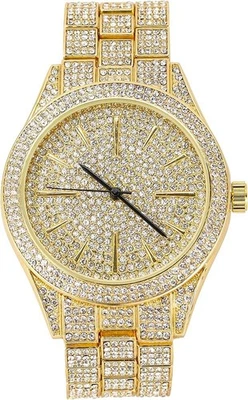Men's Gold Plated Iced Out Techno Pave Metal Band Watch Hip Hop Bling WM 8798 G - Image 1 of 2