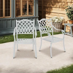 Clihome Set of 2 White Cast Aluminum Patio Dining Chairs - Picture 1 of 6