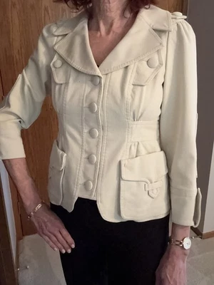 Chaqueta de pana Nanette Lepore Off-White manga 3/4 talla 4 para mujer Foto 1 de 4