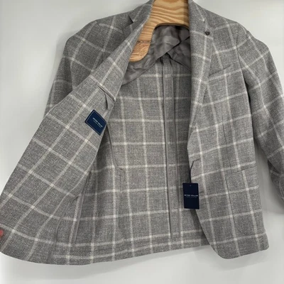 Peter Millar Crown Crafted Mens 38R Gray Plaid Wool Silk Blend Sport Coat NWT - Image 1 of 4