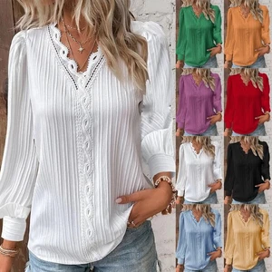 Women's V neck Plus Size Summer Ladies T-Shirts Blouse Long Sleeve Tops Pullover - Picture 1 of 28
