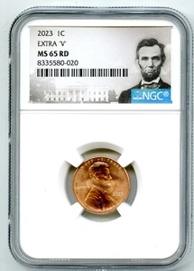 2023 EXTRA ' V ' ERROR VDB V NGC MS65 RD LINCOLN SHIELD PENNY CENT RARE VARIETY - Picture 1 of 3