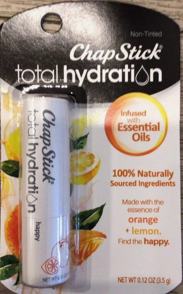 5 ChapStick Total Hydration Essential Oils Lip Balm Happy Orange Lemon P9