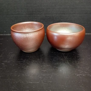 Par de tazas de té de cerámica Jianzhan Tenmoku esmalte metálico 4 OZ Japón - Imagen 1 de 12