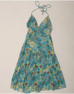 RIP CURL Womens Halter Dress UK 10 Small Blue Floral Cotton DK37 - Picture 1 of 3