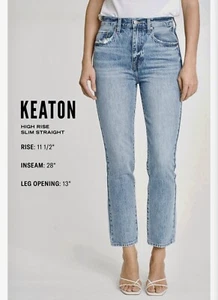 NWT Pistola Keaton High Rise Slim Straight Jeans in Static Wave Acid Wash Sz 26 - Picture 1 of 8