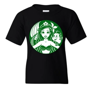 🔥 Princess Ariel Mermaid Little Flounder Starbucks Inspired Youth Kids T shirt - Picture 1 of 9