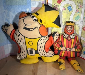 2 Vintage Burger King BK Werbe Stoff Stoff Stoff Stoffpuppen, 13" & 14" - FLECKEN - Bild 1 von 16