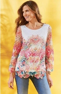 Weiche Umrandung Flores Floral Ombre Häkelspitze Tunika Top Bluse Gr. XS - Bild 1 von 8