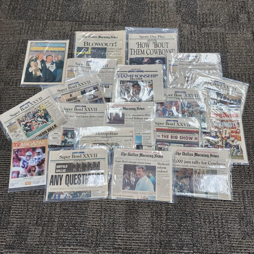 NFL Dallas Cowboys Super Bowl 27 XXVIII 1983 Champs Emmitt Smith Newspaper Lot - Image 1 of 4