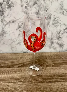 Hand Painted Octopus Wine Glasses, Ocean themed wine glass - Picture 1 of 9