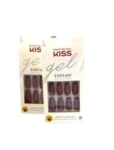 LOT OF 2 - Kiss Gel Fantasy Nails Long 82956 7 Ready to Wear- Mauve Color - Picture 1 of 2