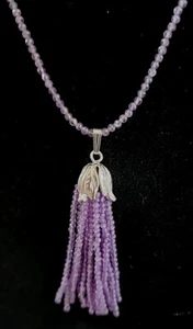 36" 925 Silver Purple Amethyst Tassel Necklace - Picture 1 of 5
