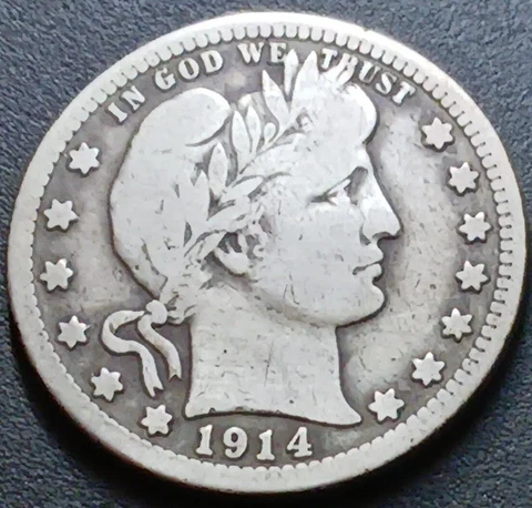 1914-S San Francisco Barber Silver Quarter~Rare KEY Coin~264,000 minted!~VG+ Cover