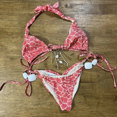 Bikini Beach Bunny Glitter On The Air M Rosa Salmón Estrás Parte Inferior arrugada Foto 1 de 4