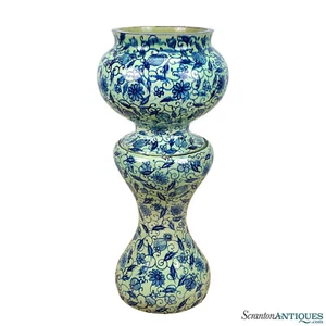 Antigua jardinera y pedestal floral azul y Celadon de granja - Imagen 1 de 10